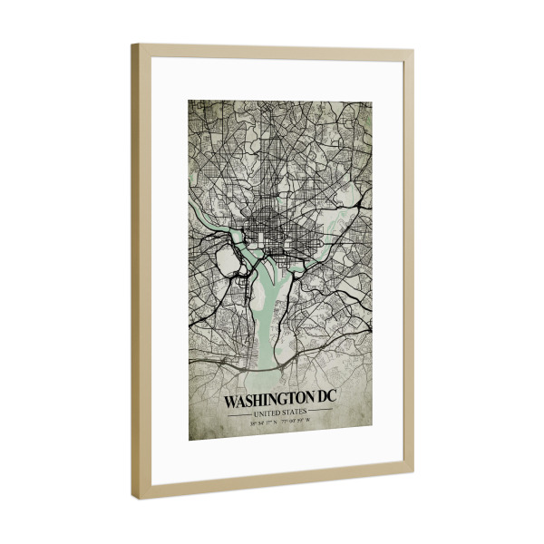 Poster mit Rahmen Gold "Washington D.C. Vintage CityMap" artboxONE - Städte / Washington,Kartografie