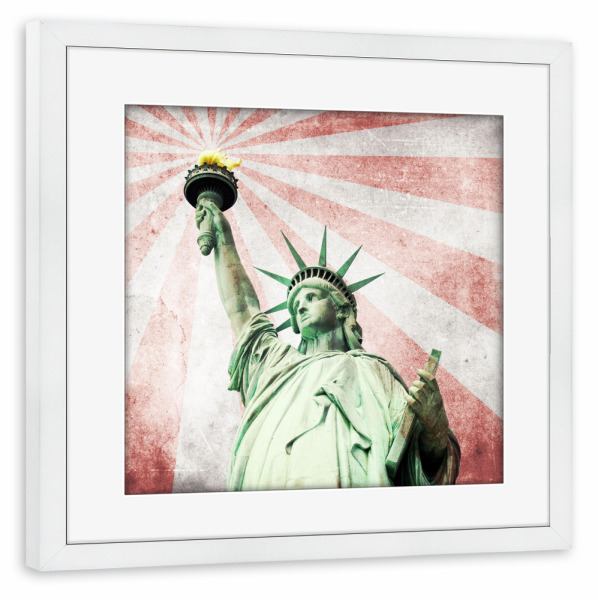 Poster mit Rahmen weiß "Miss Liberty Vintage-Style" artboxONE - Städte / New York,Reise,Architektur,Reise / Länder