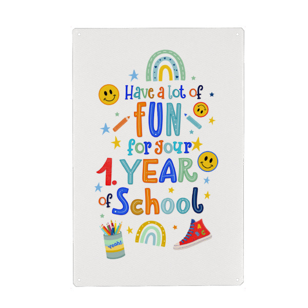 Holzbild "First year of School" artboxONE - Typografie,Für Kinder,Lehrersprüche