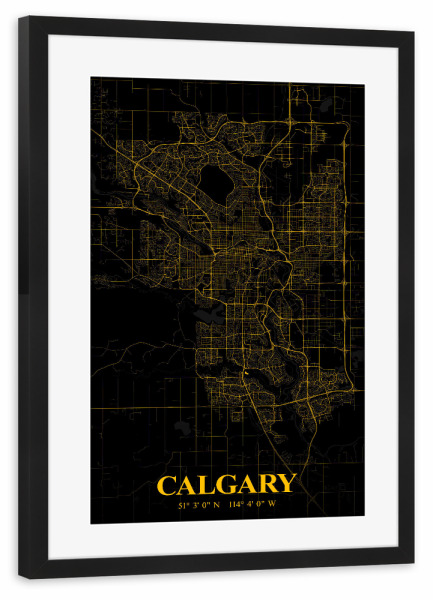 Poster mit Rahmen schwarz "City Map Calgary" artboxONE - Städte / Weitere,Kartografie