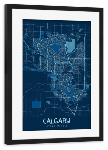 Poster mit Rahmen schwarz "City Map Calgary Kanada" artboxONE - Städte / Weitere,Kartografie
