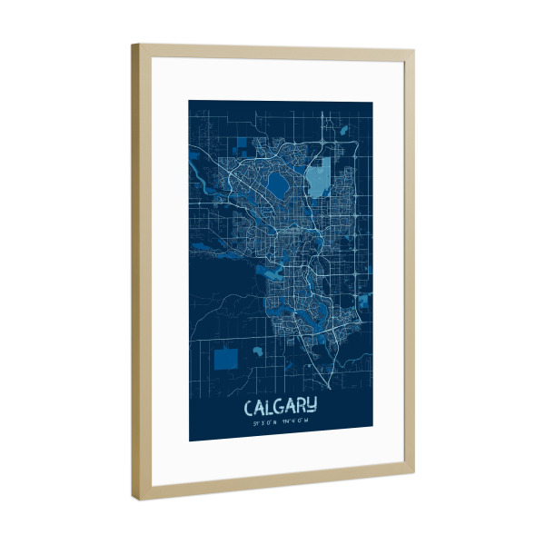 Poster mit Rahmen Gold "City Map Calgary Kanada" artboxONE - Städte / Weitere,Kartografie
