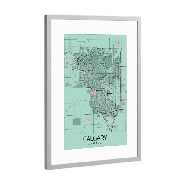 Poster mit Rahmen Silber "City Plan Calgary" artboxONE - Städte / Weitere,Kartografie