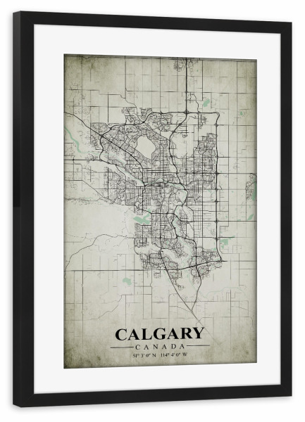 Poster mit Rahmen schwarz "Calgary Vintage CityMap" artboxONE - Städte / Weitere,Kartografie