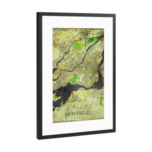 Poster mit Rahmen Schwarz (Metallic) "Montreal Vintage City Map" artboxONE - Städte / Weitere,Kartografie