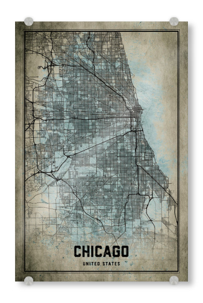 Acrylglasbild "Chicago Retro City" artboxONE - Städte / Chicago,Kartografie