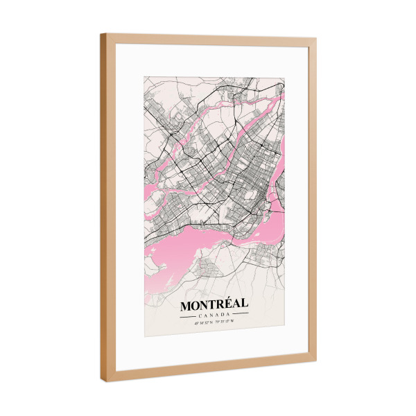 Poster mit Rahmen Kupfer "Montreal Kanada Citymap" artboxONE - Städte / Weitere,Kartografie