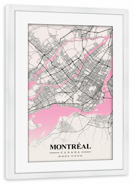 Poster mit Rahmen weiß "Montreal Kanada Citymap" artboxONE - Städte / Weitere,Kartografie