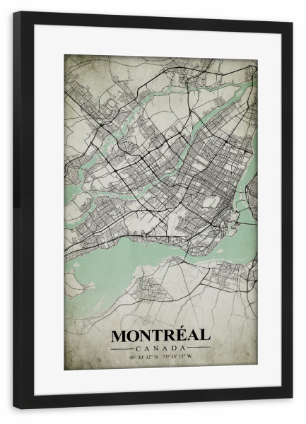 Poster mit Rahmen schwarz "Montreal Vintage CityMap" artboxONE - Städte / Weitere,Kartografie