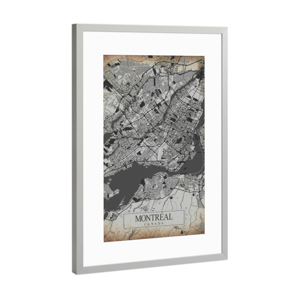 Poster mit Rahmen Silber "Vintage City Montreal" artboxONE - Städte / Weitere,Kartografie
