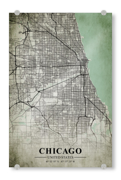 Acrylglasbild "Chicago Vintage CityMap" artboxONE - Städte / Chicago,Kartografie