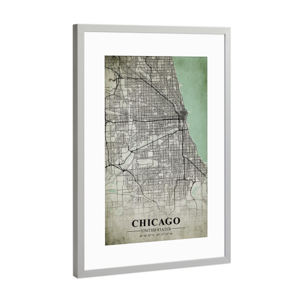 Poster mit Rahmen Silber "Chicago Vintage CityMap" artboxONE - Städte / Chicago,Kartografie