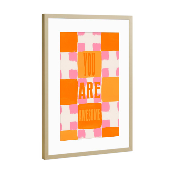 Poster mit Rahmen Gold "You Are Awesome Orange" artboxONE - Typografie,Abstrakt,Buchstaben