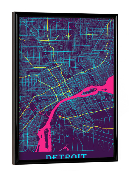 Poster mit schwarzem Rahmen "City Detroit" artboxONE - Städte / Weitere,Kartografie