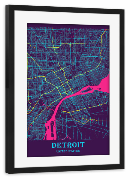 Poster mit Rahmen schwarz "City Detroit" artboxONE - Städte / Weitere,Kartografie
