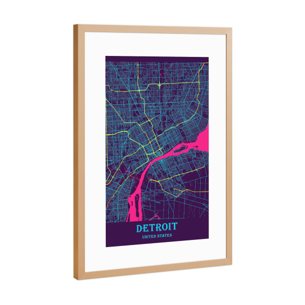 Poster mit Rahmen Kupfer "City Detroit" artboxONE - Städte / Weitere,Kartografie