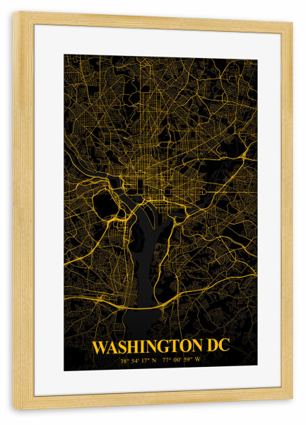 Poster mit Rahmen kiefer "Washington DC als Stadtplan" artboxONE - Städte / Washington,Kartografie