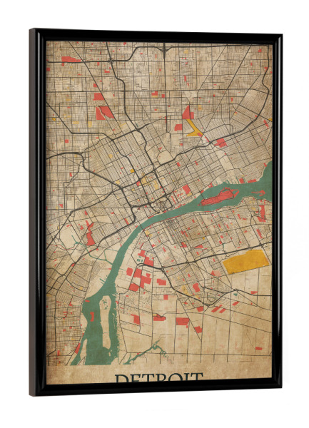 Poster mit schwarzem Rahmen "Retro Detroit City" artboxONE - Städte / Weitere,Kartografie