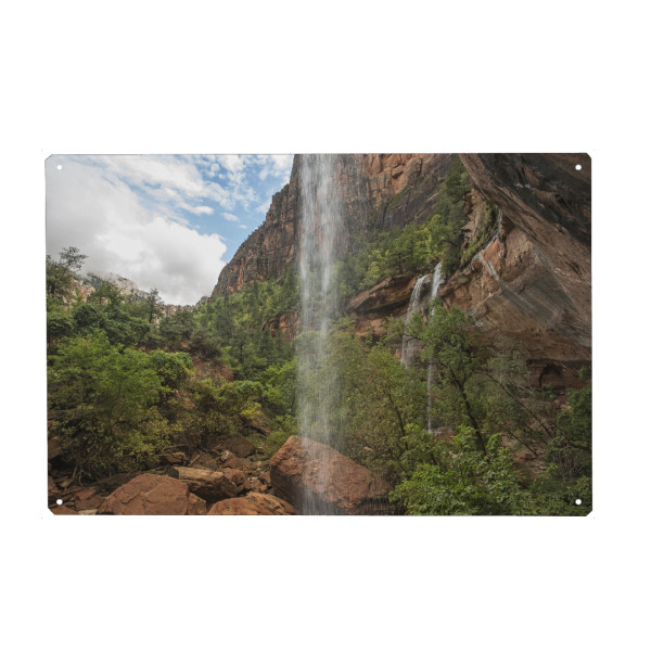 Holzbild "Wasserfall im Zion Canyon" artboxONE - Natur,Reise / Länder - Zion canyon,Usa,Reise,Natur,Wasserfall,Emerald pool