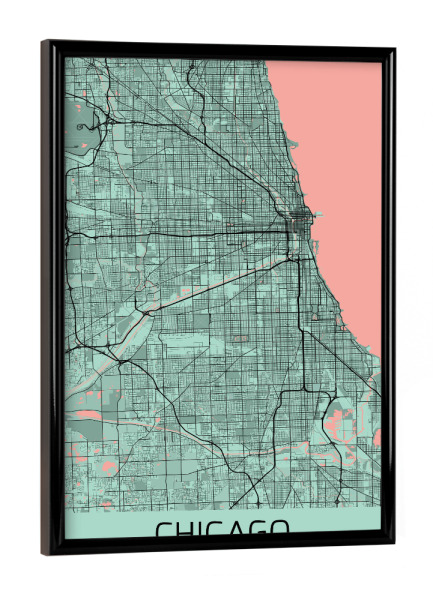 Poster mit schwarzem Rahmen "Stadtplan Chicago" artboxONE - Städte / Chicago,Kartografie