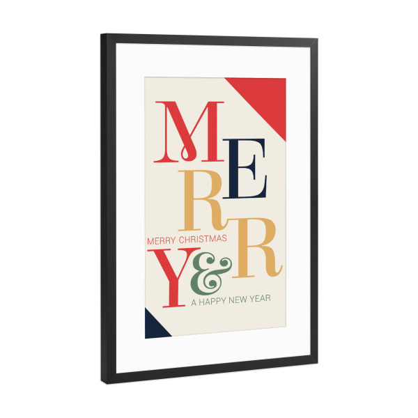 Poster mit Rahmen Schwarz (Metallic) "Merry Christmas colorful typo" artboxONE - Typografie,Weihnachten