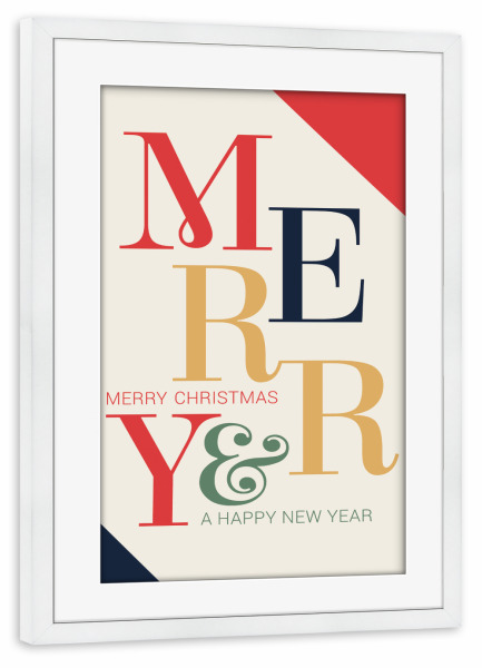 Poster mit Rahmen weiß "Merry Christmas colorful typo" artboxONE - Typografie,Weihnachten - Merry,Christmas,Weihnachten,Bunt,Typo,Typografie,Neujahr