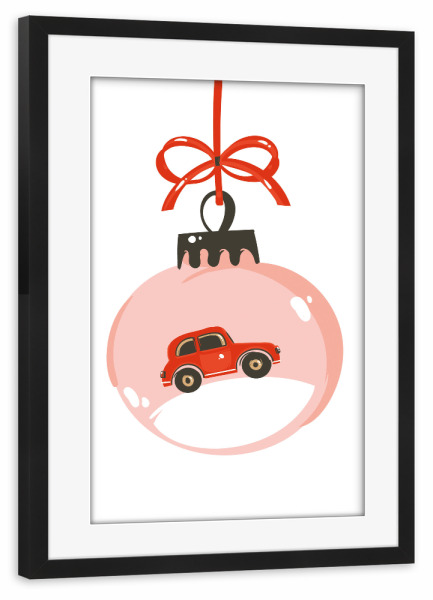 Poster mit Rahmen schwarz "Auto in der Weihnachtskugel" artboxONE - Automobile,Weihnachten