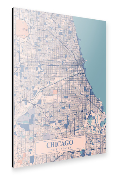 Alu-Dibond "Chicago Stadt Map" 30x20 cm artboxONE