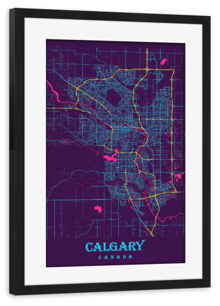 Poster mit Rahmen schwarz "Map Calgary City" artboxONE - Städte / Weitere,Kartografie