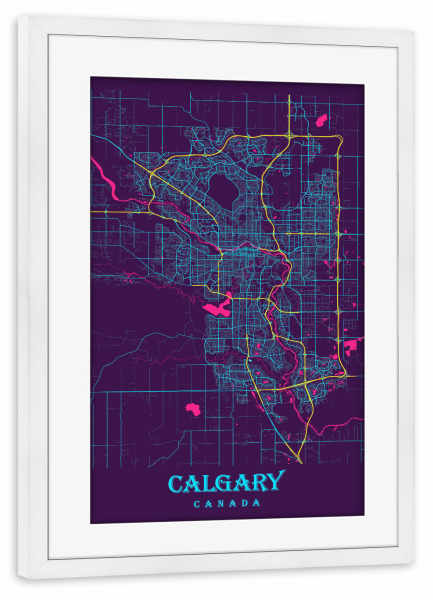 Poster mit Rahmen weiß "Map Calgary City" artboxONE - Städte / Weitere,Kartografie