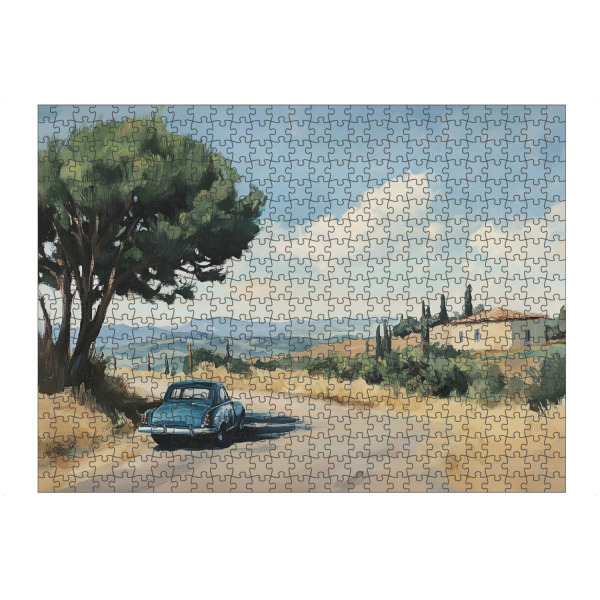 Puzzle Ravensburger "Oldtimer-Landstraße" artboxONE - Natur,Reise,Automobile - Landstraßenmalerei,Natur,Auto,Malerei,Straße,öl