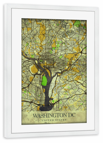 Poster mit Rahmen weiß "Washington D.C. Vintage City Map" artboxONE - Städte / Washington,Kartografie