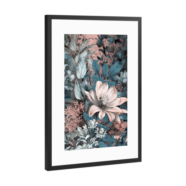 Poster mit Rahmen Schwarz (Metallic) "Blüten und Blätter AB" artboxONE - Natur,Floral - Natur,Blumen,Blumen,Botanische,Blätter,Blatt,Blumen,Garten
