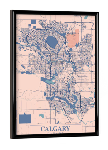 Poster mit schwarzem Rahmen "Calgary Map Canada" artboxONE - Städte / Weitere,Kartografie
