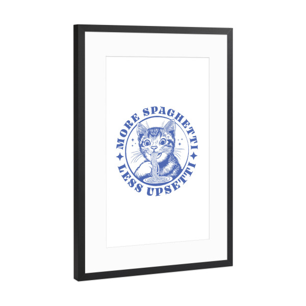Poster mit Rahmen Schwarz (Metallic) "Mehr Spaghetti, weniger Upsetti" artboxONE - Tiere