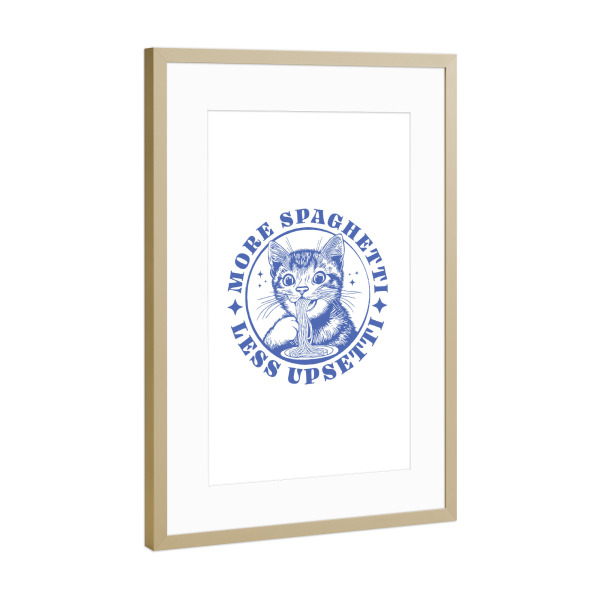 Poster mit Rahmen Gold "Mehr Spaghetti, weniger Upsetti" artboxONE - Tiere