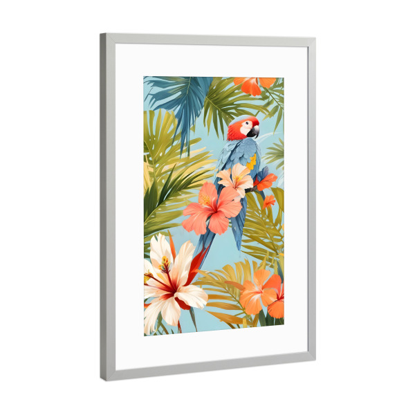 Poster mit Rahmen Silber "Tropische Einsamkeit des Aras" artboxONE - Floral,Tiere