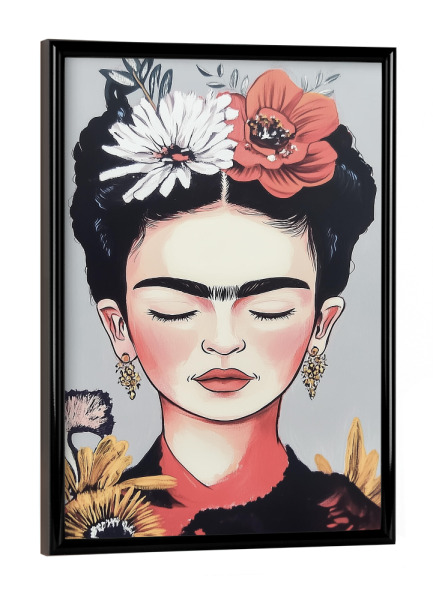 Poster mit schwarzem Rahmen "Frida Kahlo Blütentraum" artboxONE - Floral,Abstrakt,Menschen