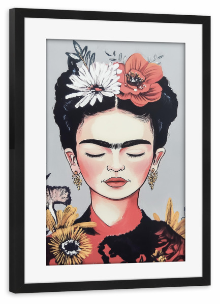Poster mit Rahmen schwarz "Frida Kahlo Blütentraum" artboxONE - Floral,Abstrakt,Menschen