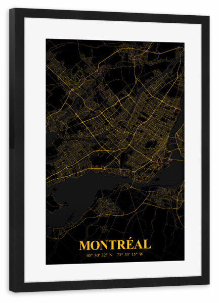 Poster mit Rahmen schwarz "Map Montreal" artboxONE - Städte / Weitere,Kartografie