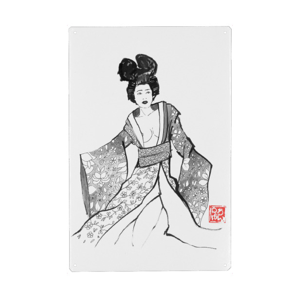 Holzbild "Nackte Geisha tanzt" artboxONE - Menschen,Schwarzweiß,Reise / Asien - Geisha,Sumie,Japan,Nackt
