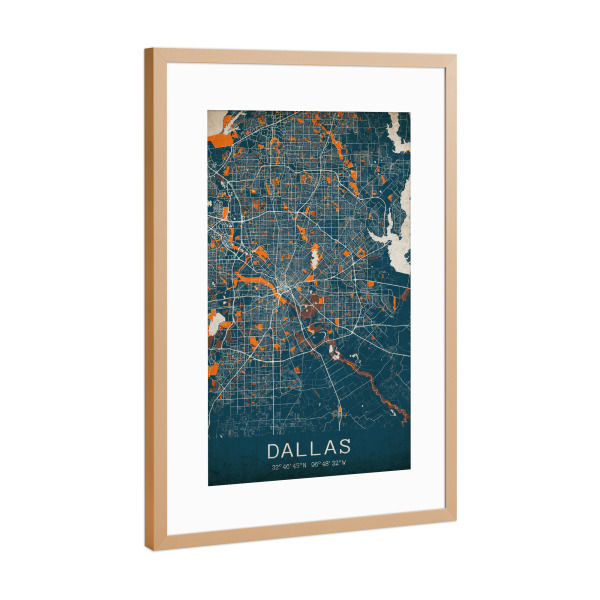 Poster mit Rahmen Kupfer "Dallas Vintage Map" artboxONE - Städte / Weitere,Kartografie