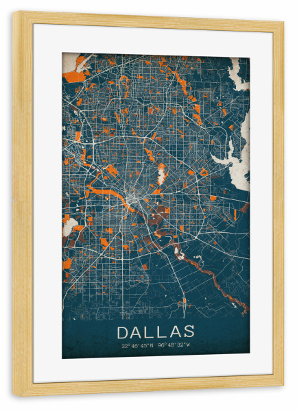 Poster mit Rahmen kiefer "Dallas Vintage Map" artboxONE - Städte / Weitere,Kartografie