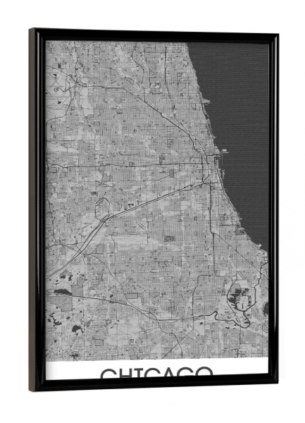 Poster mit schwarzem Rahmen "Chicago Bleistift Map" artboxONE - Städte / Chicago