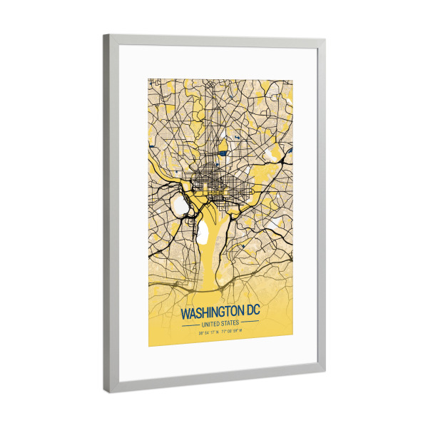 Poster mit Rahmen Silber "City von Washington D.C" artboxONE - Städte / Washington,Kartografie