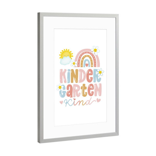 Poster mit Rahmen Silber "Kindergarten Kind" artboxONE - Typografie,Für Kinder,Liebe