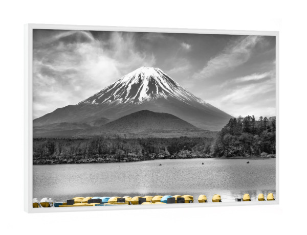 Poster mit weißem Rahmen "Shoji-See mit majestätischem Fuji" artboxONE - Natur,Schwarzweiß,Reise / Asien