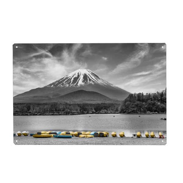 Holzbild "Shoji-See mit majestätischem Fuji" artboxONE - Natur,Schwarzweiß,Reise / Asien