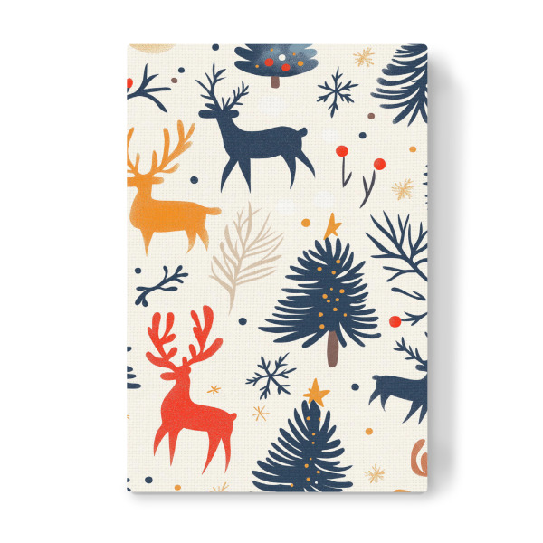 Leinwandbild "Hirsche und Tannen" artboxONE - Für Kinder,Tiere,Abstrakt,Weihnachten - Tannen,Bunt,Weihnachten,Muster,Pattern,Bäume,Hirsche,Rehe