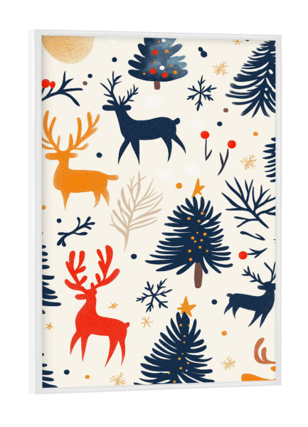 Poster mit weißem Rahmen "Hirsche und Tannen" artboxONE - Für Kinder,Tiere,Abstrakt,Weihnachten